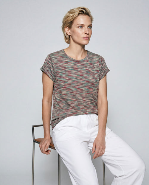 Multicolor Round-Neck Short-Sleeve Viscose T-Shirt - MAJESTIC FILATURES