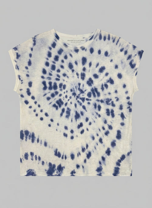 Ärmelloser Rundhals-Pullover Tie-Dye aus Kaschmir in Blue Moon - MAJESTIC FILATURES