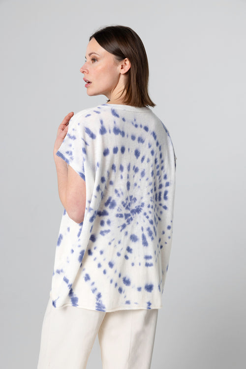 Pull bleu Col Rond Sans Manches en Cachemire - MAJESTIC FILATURES