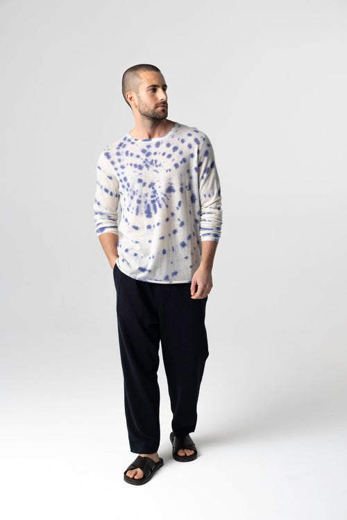 Jersey Blue Moon Tie-dye Cuello redondo Mangas largas de cachemira - MAJESTIC FILATURES