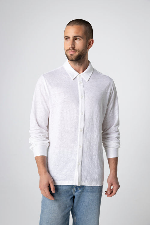 White Long Sleeve Linen Shirt - MAJESTIC FILATURES