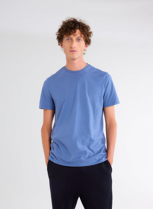 T-shirt Bleu Col Rond Manches Courtes - MAJESTIC FILATURES