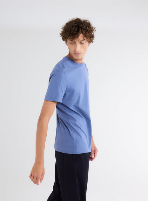 T-shirt Bleu Col Rond Manches Courtes - MAJESTIC FILATURES