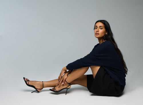 Sudadera de manga larga con cuello redondo azul / gris en algodón orgánico / cachemir - MAJESTIC FILATURES