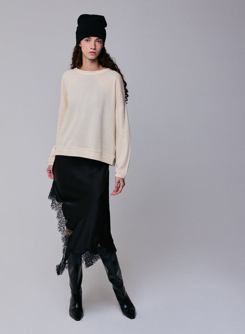 Sudadera gris de manga larga con cuello redondo en algodón orgánico / cachemir - MAJESTIC FILATURES