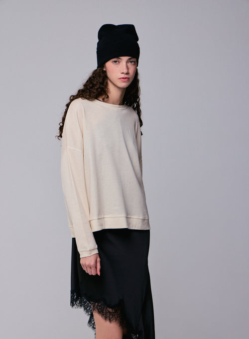 Sudadera gris de manga larga con cuello redondo en algodón orgánico / cachemir - MAJESTIC FILATURES