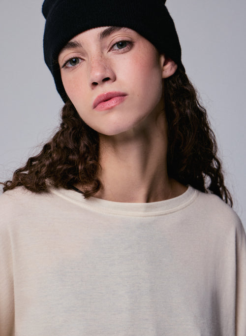 Sudadera gris de manga larga con cuello redondo en algodón orgánico / cachemir - MAJESTIC FILATURES