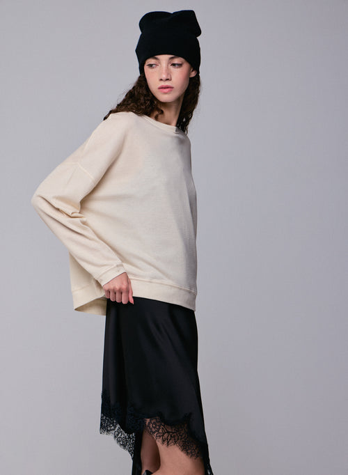 Sweat Gris Col Rond Manches Longues en Coton organique / Cachemire - MAJESTIC FILATURES