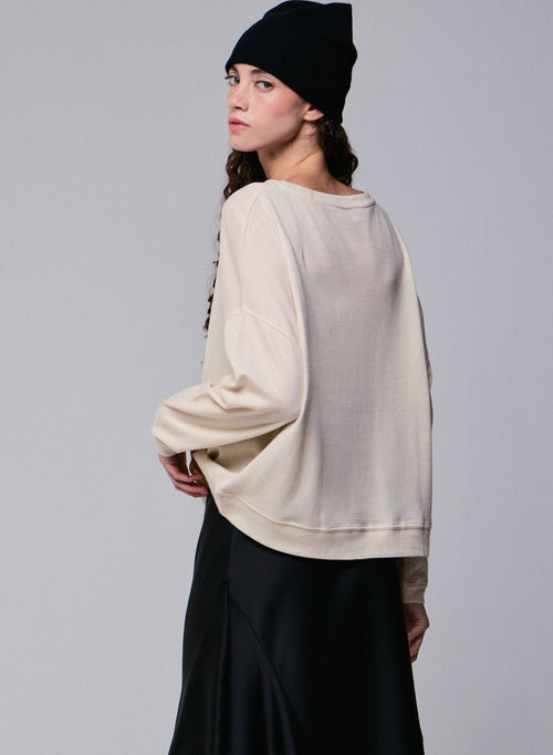 Sudadera gris de manga larga con cuello redondo en algodón orgánico / cachemir - MAJESTIC FILATURES