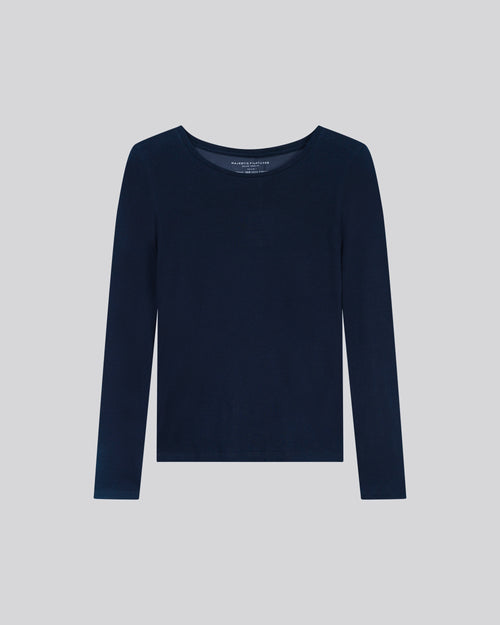 Blue / Grey T-shirt Round Neck Long Sleeves in Organic Cotton / Cashmere - MAJESTIC FILATURES
