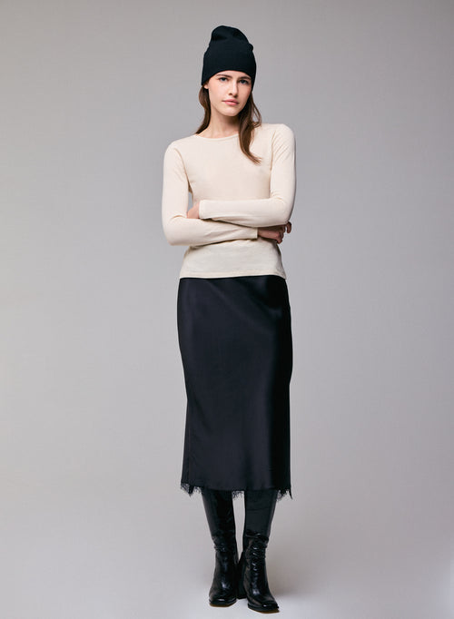 T-shirt Gris Col Rond Manches Longues en Coton organique / Cachemire - MAJESTIC FILATURES