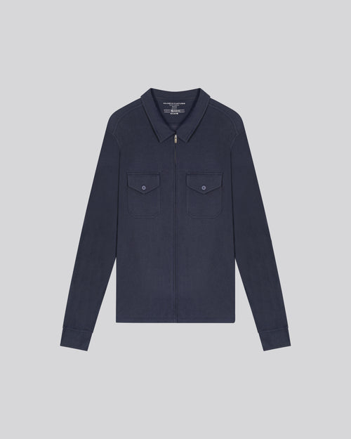 Camisa Azul / Gris Camisa de Manga Larga en Algodón Orgánico / Cachemir - MAJESTIC FILATURES