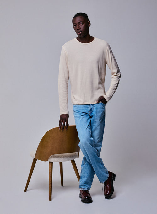 Camiseta de manga larga con cuello redondo gris en algodón orgánico / cachemir - MAJESTIC FILATURES