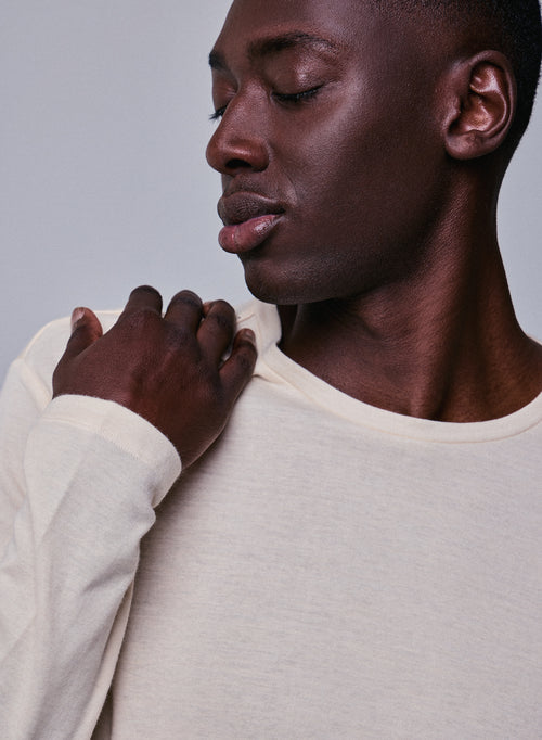 Camiseta de manga larga con cuello redondo gris en algodón orgánico / cachemir - MAJESTIC FILATURES