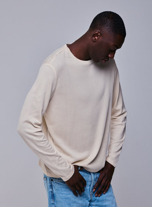 Camiseta de manga larga con cuello redondo gris en algodón orgánico / cachemir - MAJESTIC FILATURES