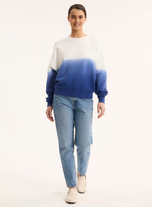 Blue Long Sleeve Crew Neck Sweat Top in Organic Cotton - MAJESTIC FILATURES