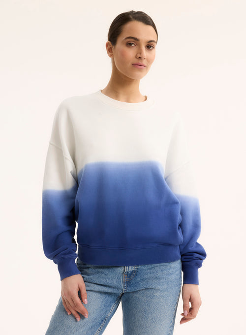 Blue Long Sleeve Crew Neck Sweat Top in Organic Cotton - MAJESTIC FILATURES