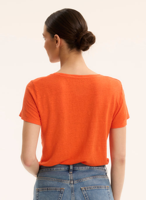 Tee shirt orange Col V Manches Courtes - MAJESTIC FILATURES