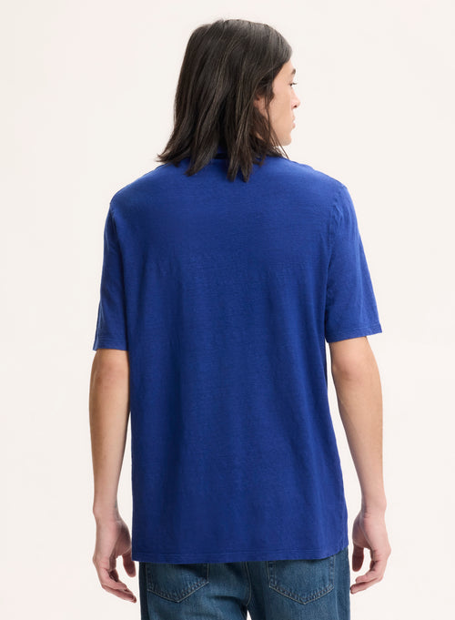 Tee shirt Bleu Col Polo Manches Courtes - MAJESTIC FILATURES