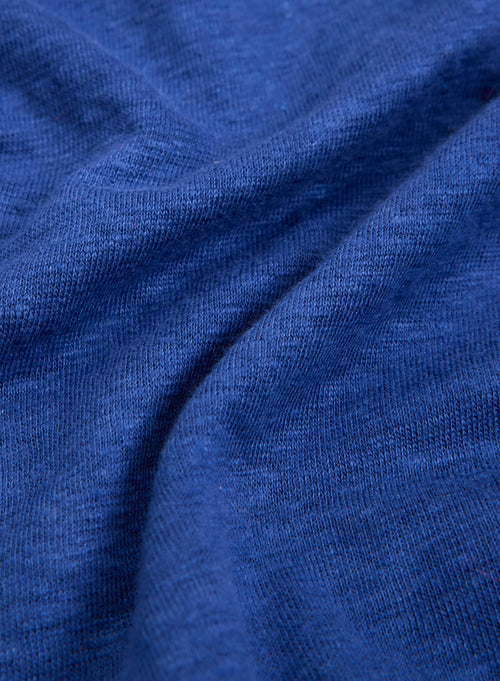 Camiseta azul de manga corta con cuello redondo en lino / elastano - MAJESTIC FILATURES