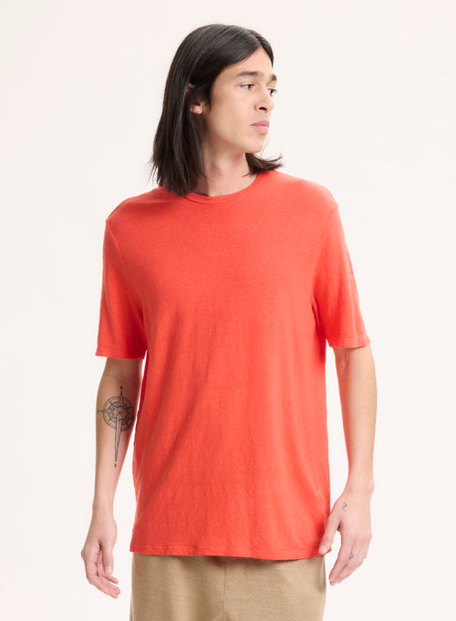 Camiseta naranja de manga corta y cuello redondo de lino / elastano - MAJESTIC FILATURES