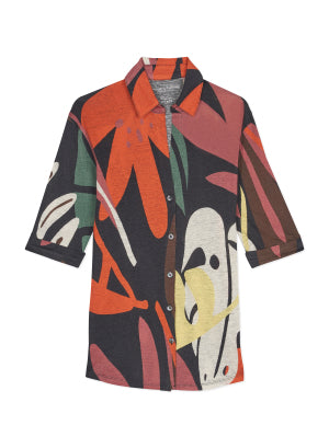 Black 3/4 sleeve shirt in Linen / Elastane - MAJESTIC FILATURES