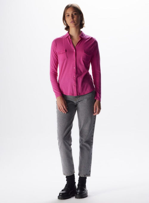 Camisa Rosa Neón con Mangas Largas de Algodón y Cachemira - MAJESTIC FILATURES